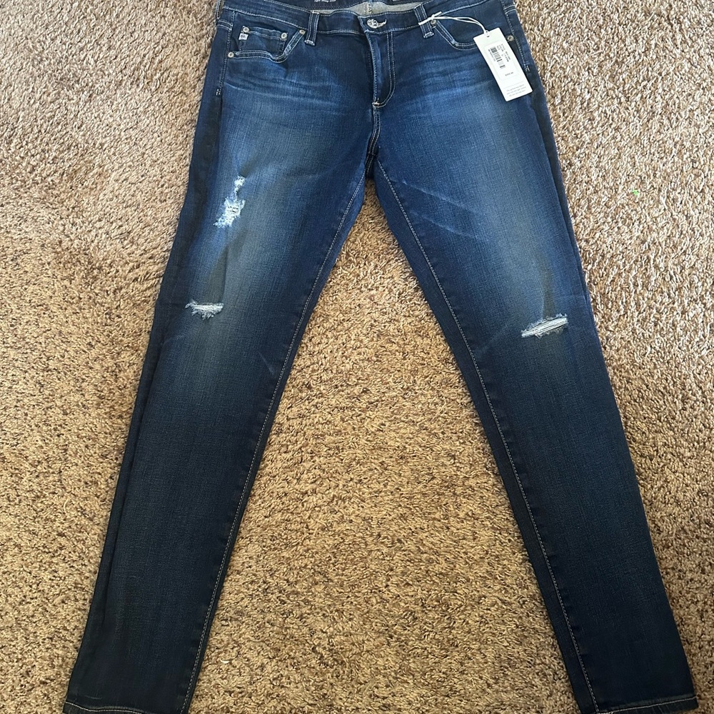 Womens Ag-ed Denim Blue Distressed Super Skinny Ankle Jeans/The Legging Ankle 31